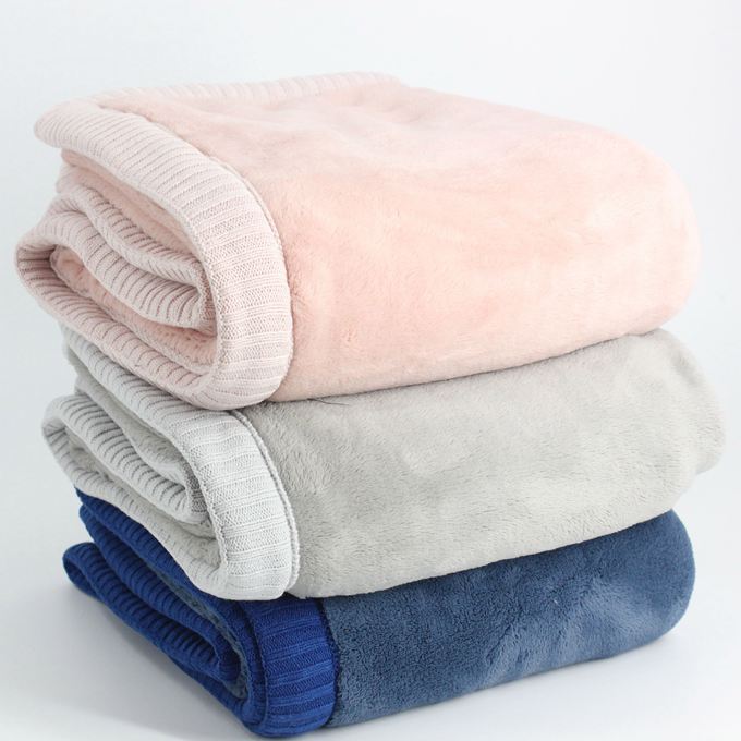 Soft Luxury Cozy Warm Flannel Fleece Throw Blanket with Knit Ribbed Trim